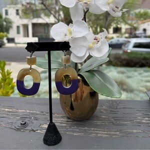 Purple and brown buffalo horn lacquer earrings
